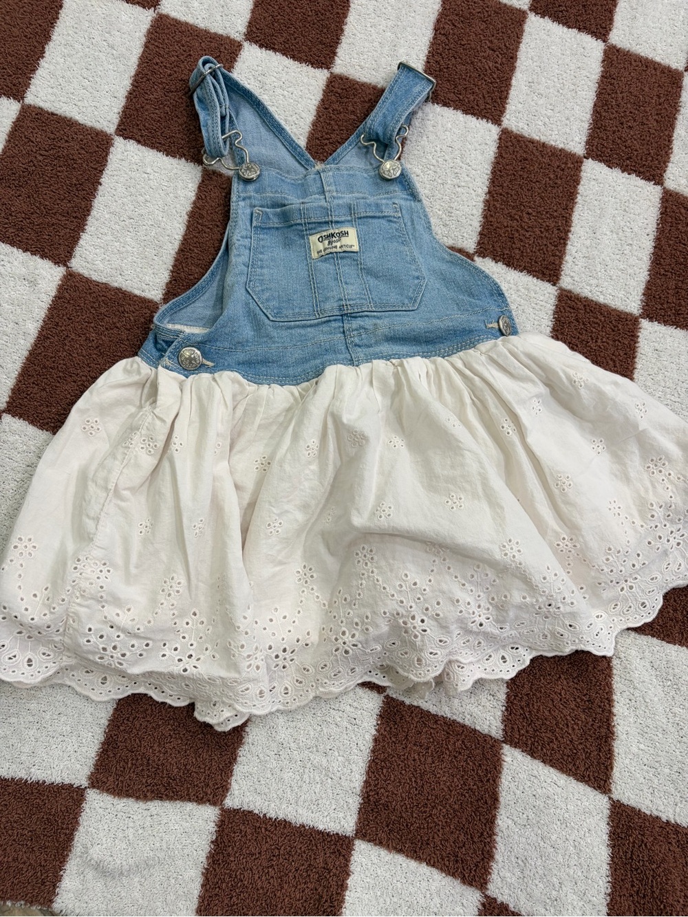 OshKosh B'gosh Light Blue Denim Top with White Eyelet Skirt Overalls